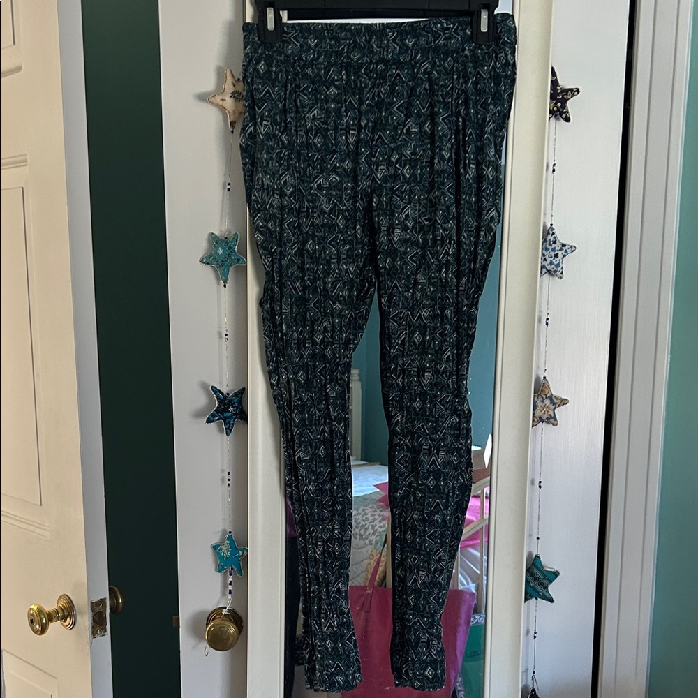 Nic & Zoe Printed  Leggings in Teal & Black/blue S